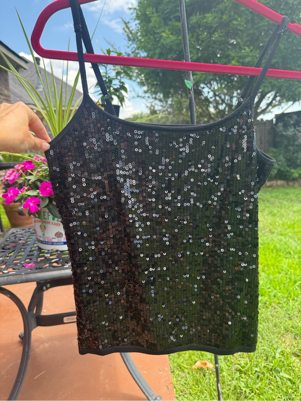 “Vintage Alberto Makali Black Sequin Cami Tank Top Y2K Party Club Glam Medium”
